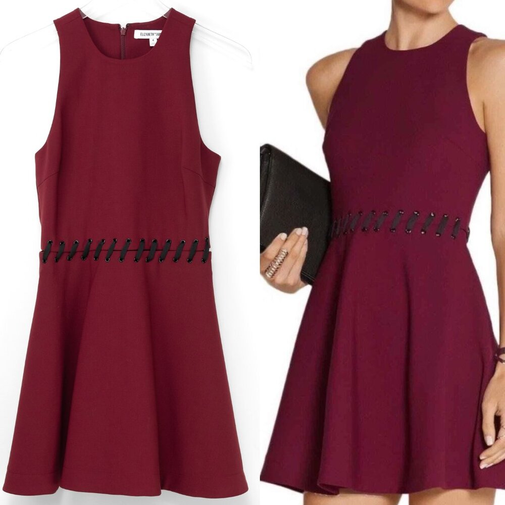Elizabeth & James Carter Dress Fit & Flare Sleeveless Skater Maroon Wine Mini 4 - Picture 1 of 6